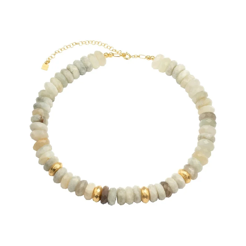 Tri-metal necklaces-Collar Pebbles 18K Gold Plated Necklace w. Moonstone