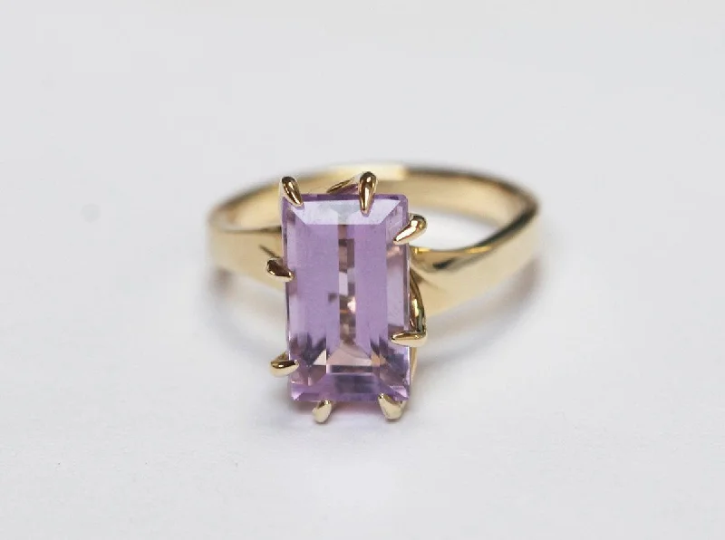 Slim rose rings-Cassandra Baguette Cut Amethyst Ring