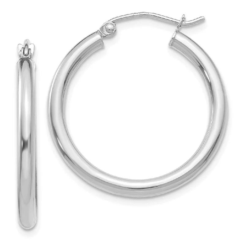 Raven feather earrings-2.5mm, 14k White Gold Classic Round Hoop Earrings, 25mm (1 Inch)