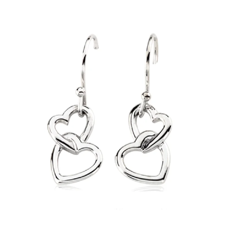 Crystal-wrapped earrings-Two Heart Earrings, 14k White Gold