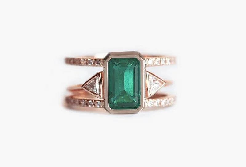 High-gloss rings-Majesty Emerald Ring Set