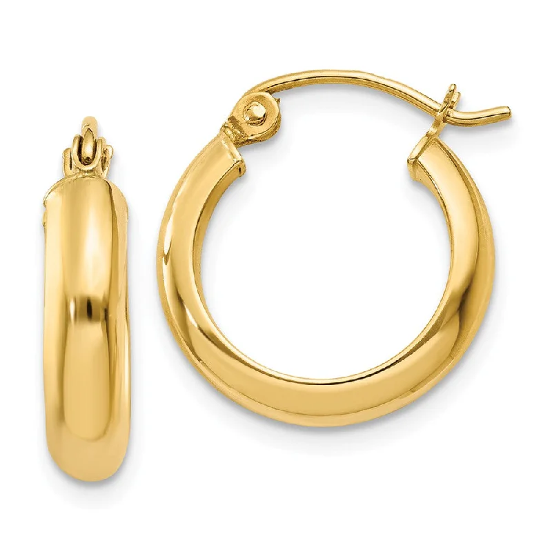 Waterfall drop earrings-3.75mm x 16mm Polished 14k Yellow Gold Domed Round Tube Hoop Earrings