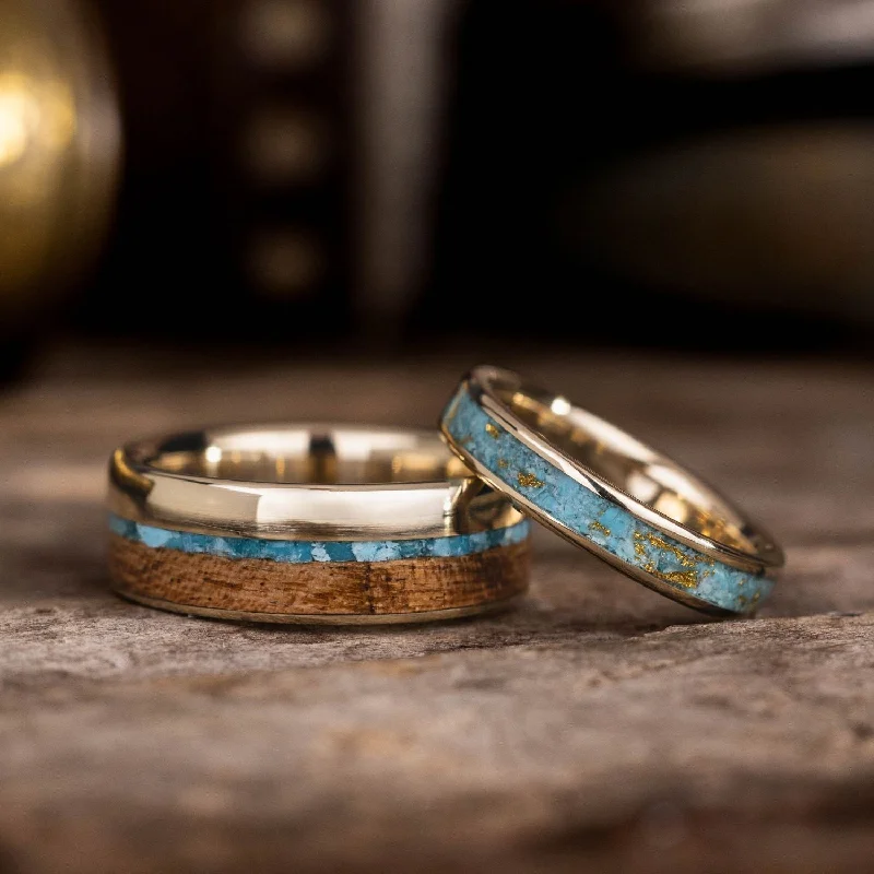 Prism crystal rings-The Reeves & Phoenix - Gold and Turquoise Wedding Ring Set