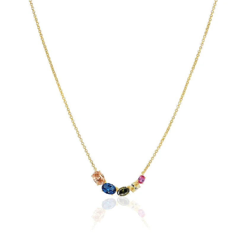 Planet charm necklaces-Ellisse Cinque 18K Gold Plated Necklace w. Colored Zirconias