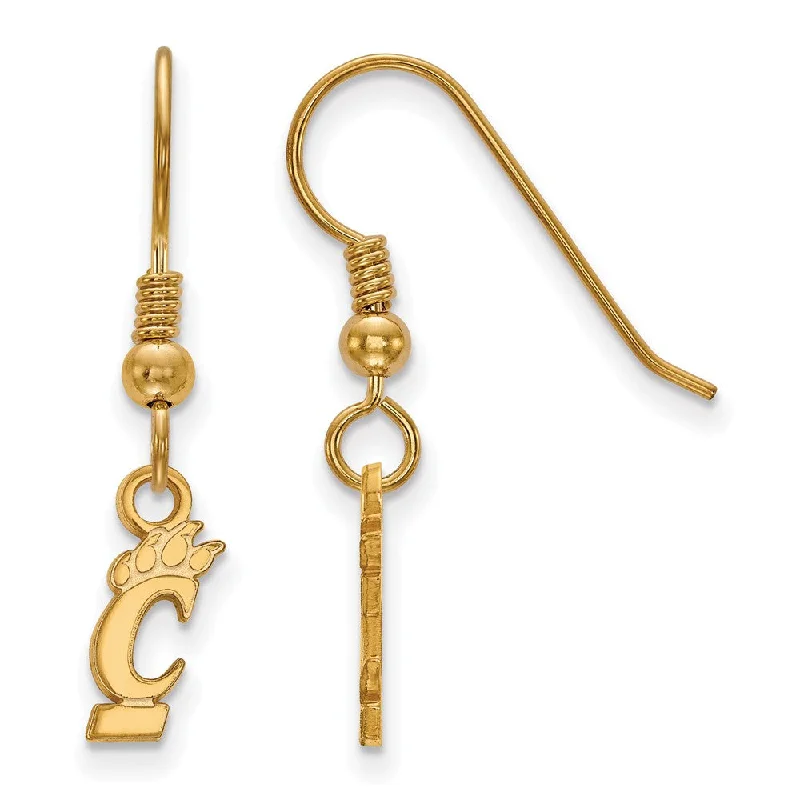 Cane style earrings-14k Gold Plated Silver University of Cincinnati XS Tiny Dangle Earring