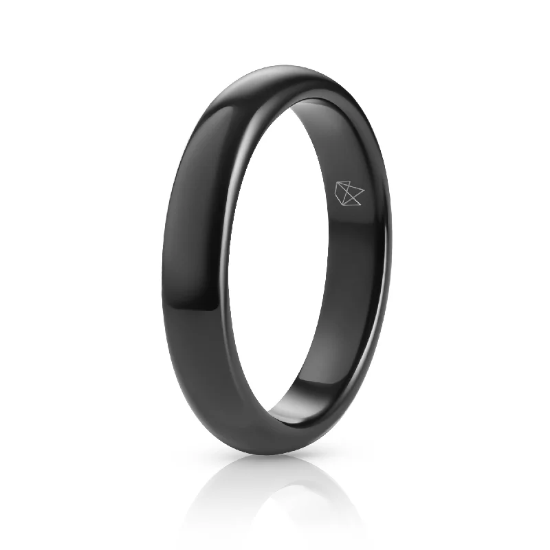 Carved initial rings-Black Ceramic Ring - Minimalist - 4MM