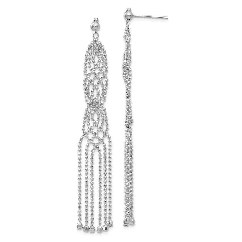 Broad hoop earrings-Beaded Fringe Chandelier Post Earrings in 14k White Gold