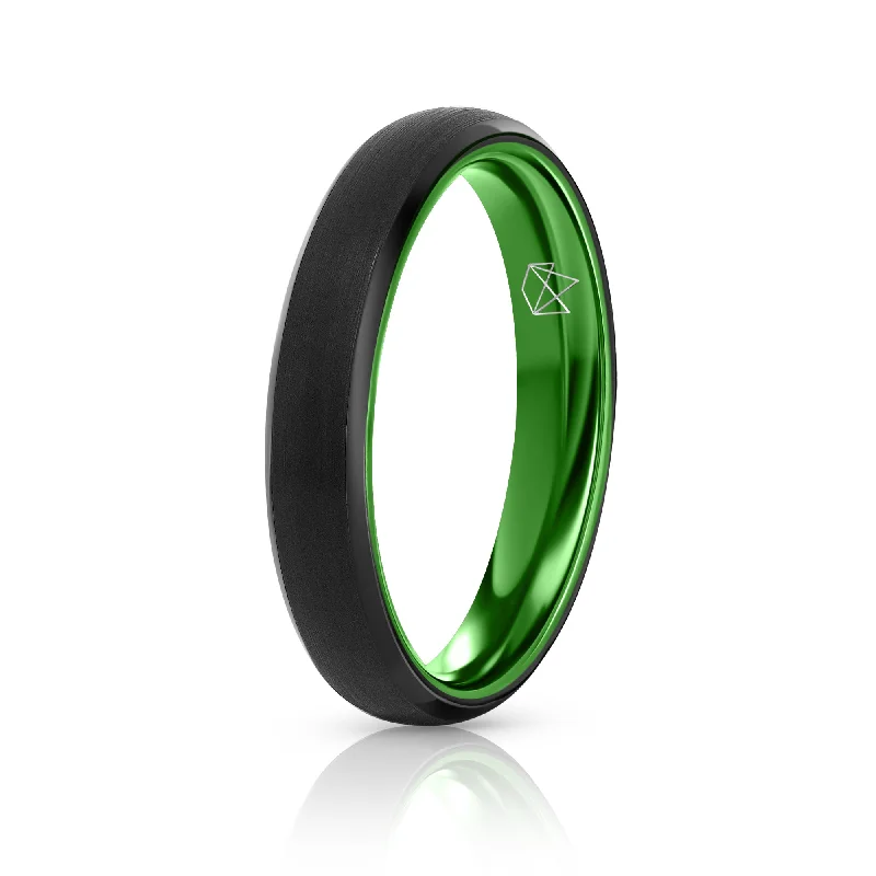 Little wing rings-Black Tungsten Ring - Resilient Green - 4MM