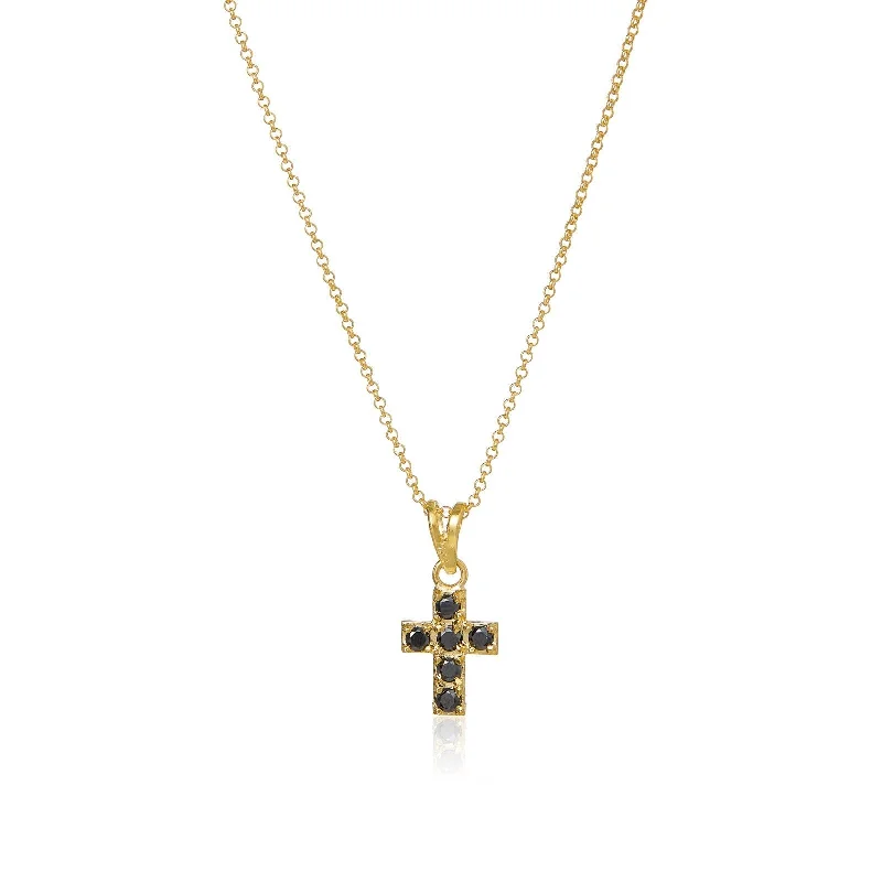 Stained wood necklaces-Cross 18K Gold Plated Necklace w. Spinel