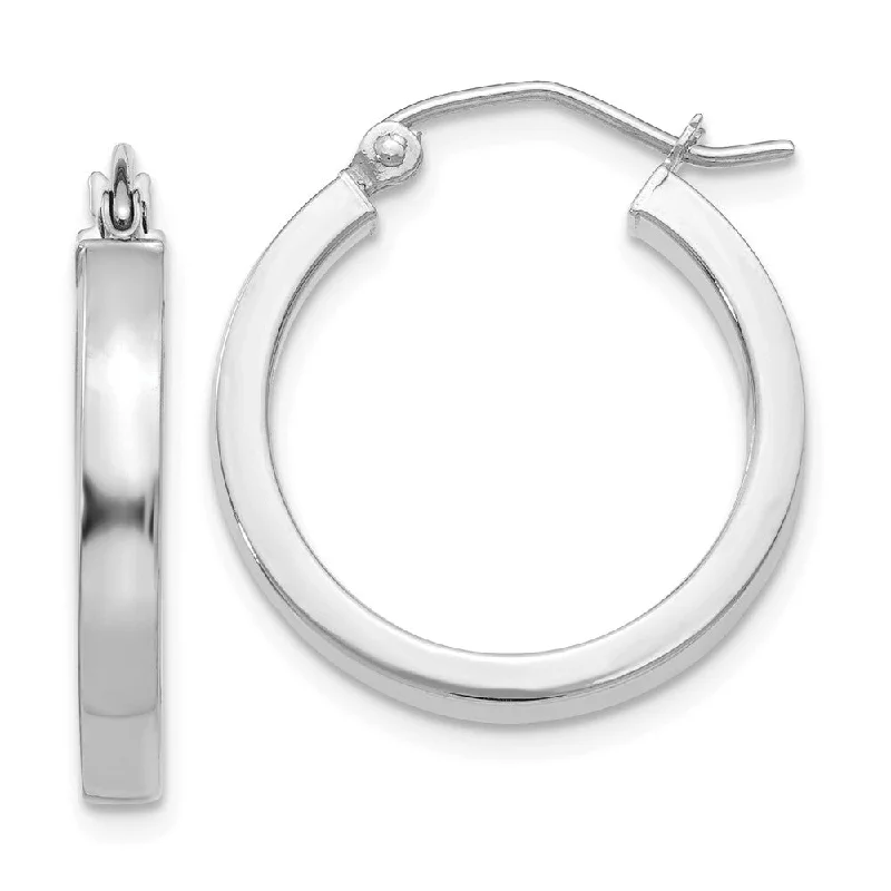 Akoya pearl earrings-3mm, 14k White Gold Polished Rectangle Tube Hoops, 20mm (3/4 Inch)