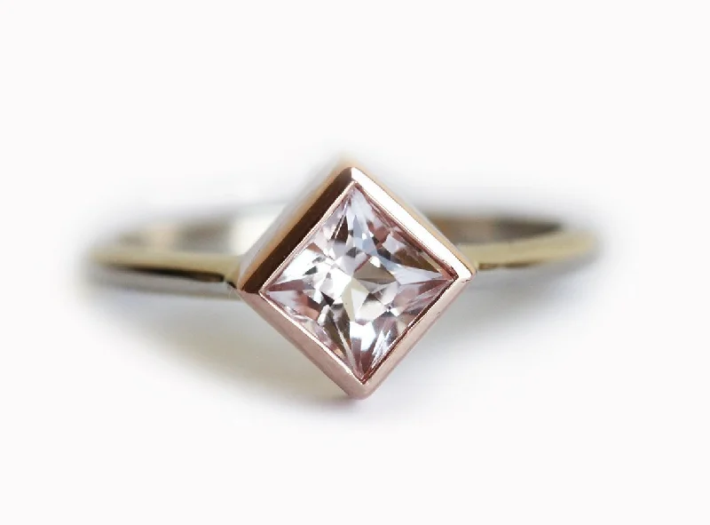 Tri-metal rings-Saoirse Princess Cut Morganite Ring