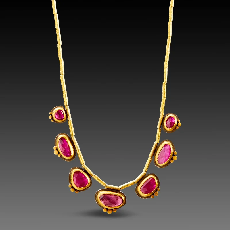 Ancient coin necklaces-Seven Rubies with 22k Gold Trios Necklace