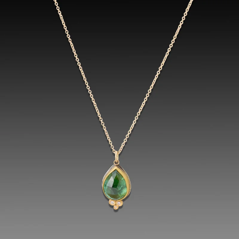 Tulip flower necklaces-Green Tourmaline Teardrop Necklace