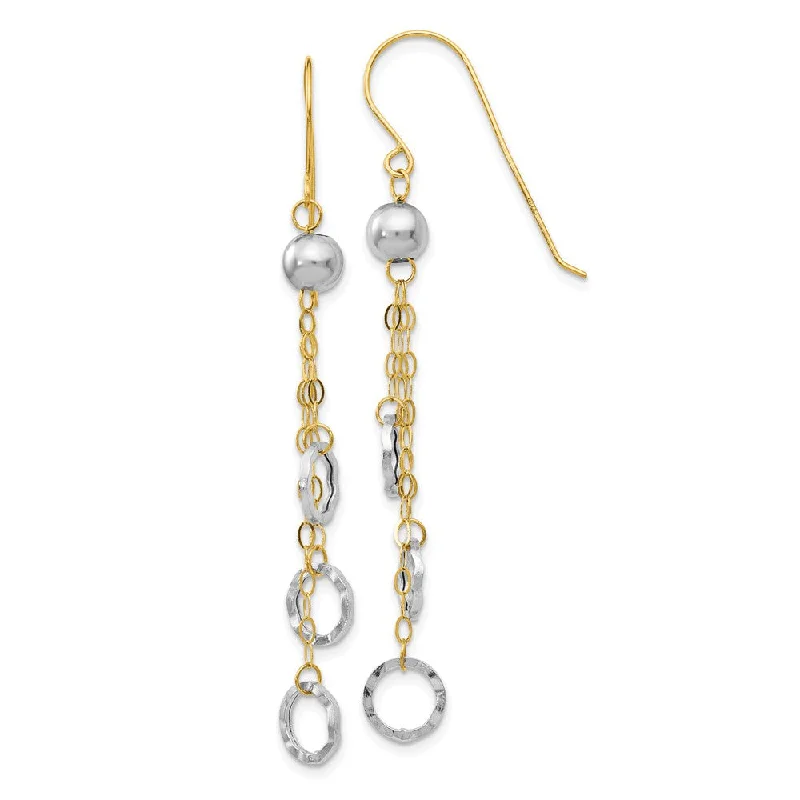 Whisper threader earrings-Two Tone Triple Circle Chain Dangle Earrings in 14k Gold