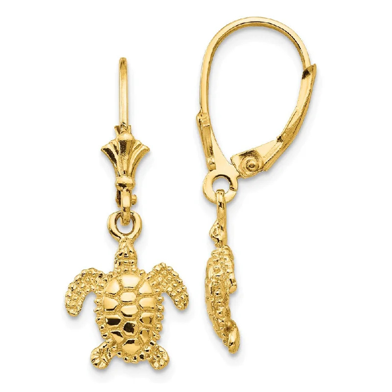 Gleaming gem earrings-11mm Textured Sea Turtle Lever Back Earrings in 14k Yellow Gold