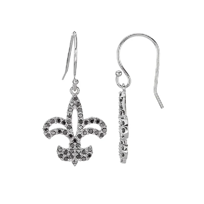 Lavish statement earrings-1/2 cttw Black Diamond Fleur-De-Lis Earrings in 14k White Gold