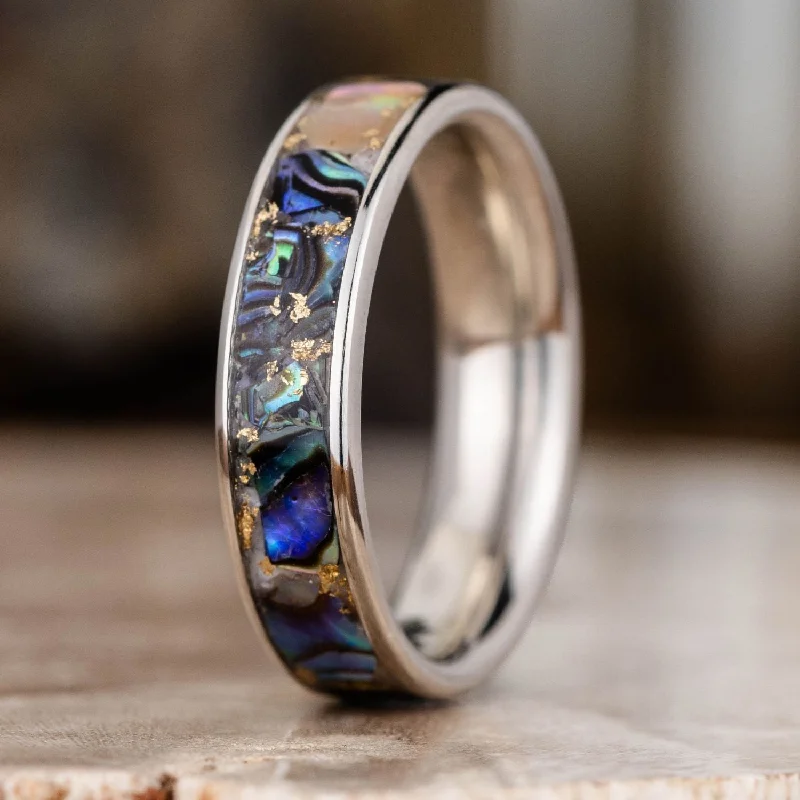 Peridot inlay rings-The Isle | Women's Gold Abalone Shell Ring with Gold Flakes