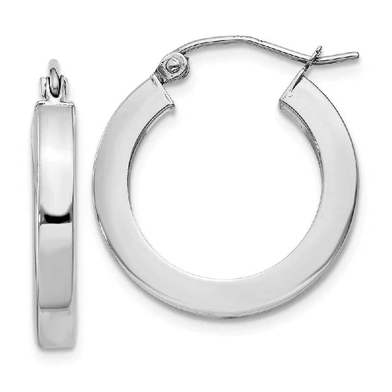 Tulip motif earrings-3mm, 14k White Gold Square Tube Round Hoop Earrings, 20mm (3/4 Inch)