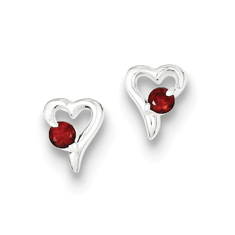 Open hoop earrings-Kids Sterling Silver and Red Cubic Zirconia Petite Heart Post Earrings