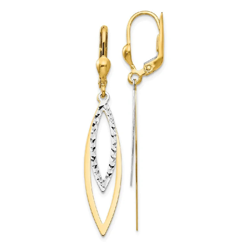 Layered drop earrings-14k Two-tone Gold Marquise Shaped Lever back Earrings