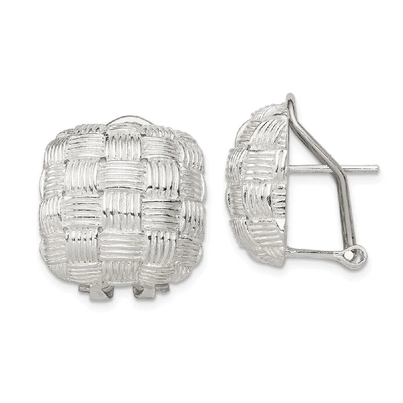 Fired clay earrings-Sterling Silver Square Basket Weave Button Earrings