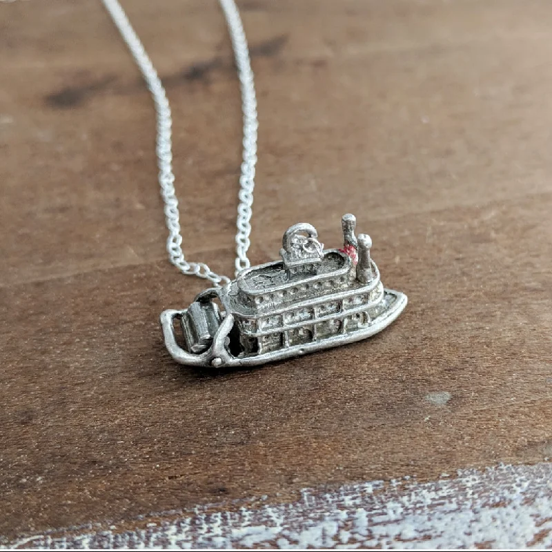 Heirloom locket necklaces-Sterling Antique Riverboat Necklace