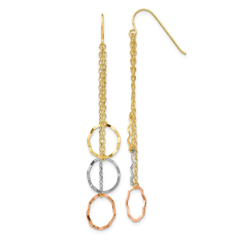 Broad hoop earrings-Tri-Color Faceted Circles Chain Dangle Earrings in 14k Gold