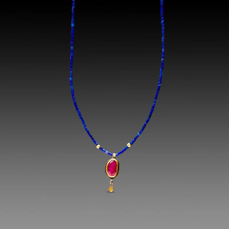 Stained wood necklaces-Lapis and Ruby Necklace