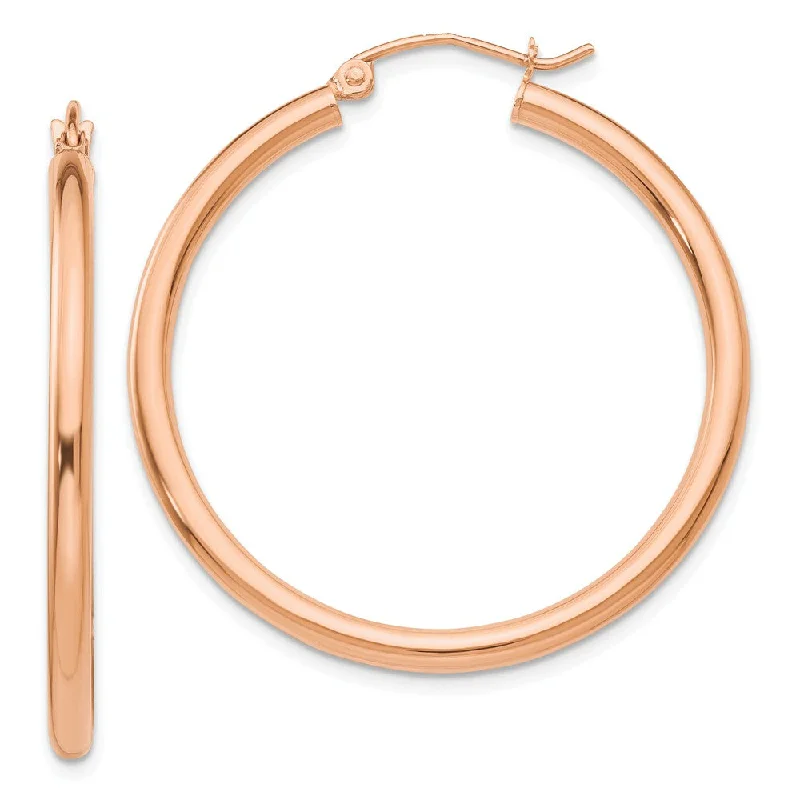 Neon bead earrings-2.5mm, 14k Rose Gold Polished Round Hoop Earrings, 35mm (1 3/8 Inch)