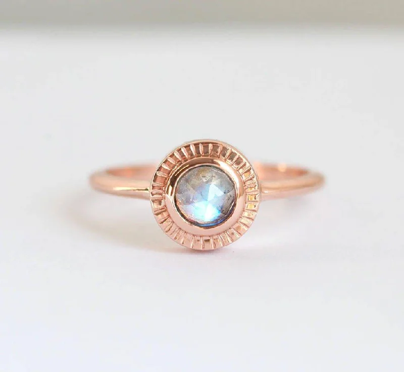 Slim rose rings-Moonstone Sun Ring