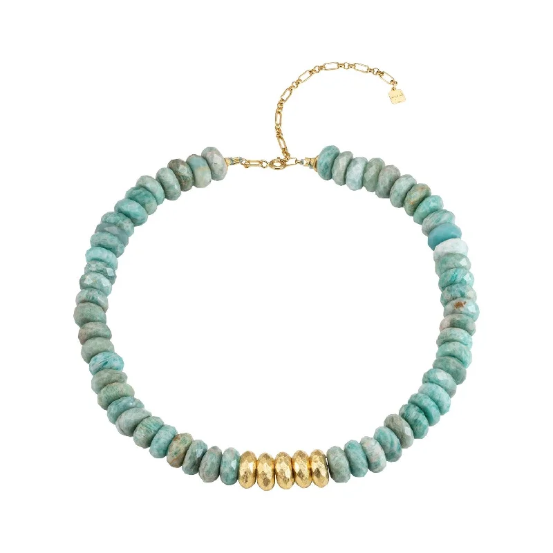 Woven thread necklaces-Collar Pebbles 18K Gold Plated Necklace w. Amazonite