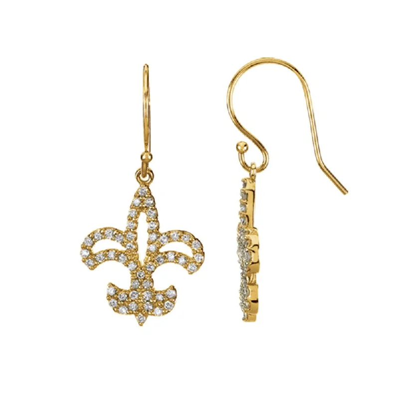 Raven feather earrings-1/2 cttw Diamond Fleur-De-Lis Earrings in 14k Yellow Gold