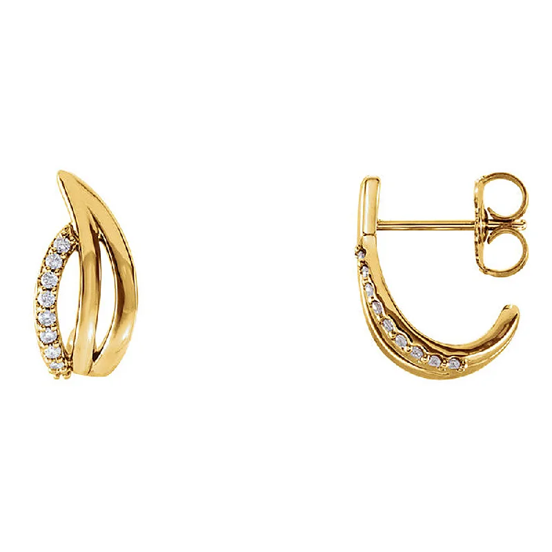 Waterfall drop earrings-6 x 14mm 14k Yellow Gold 1/10 CTW (G-H, I1) Diamond Freeform J-Hoops