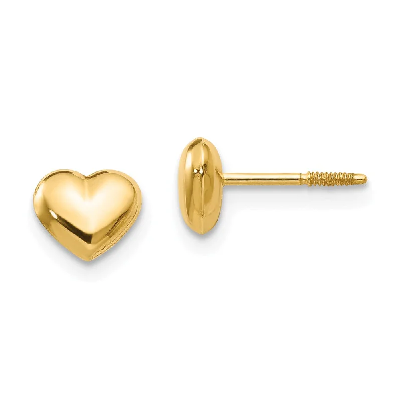 Flapper deco earrings-Kids 14k Yellow Gold Small 6mm Puffed Heart Screw Back Post Earrings