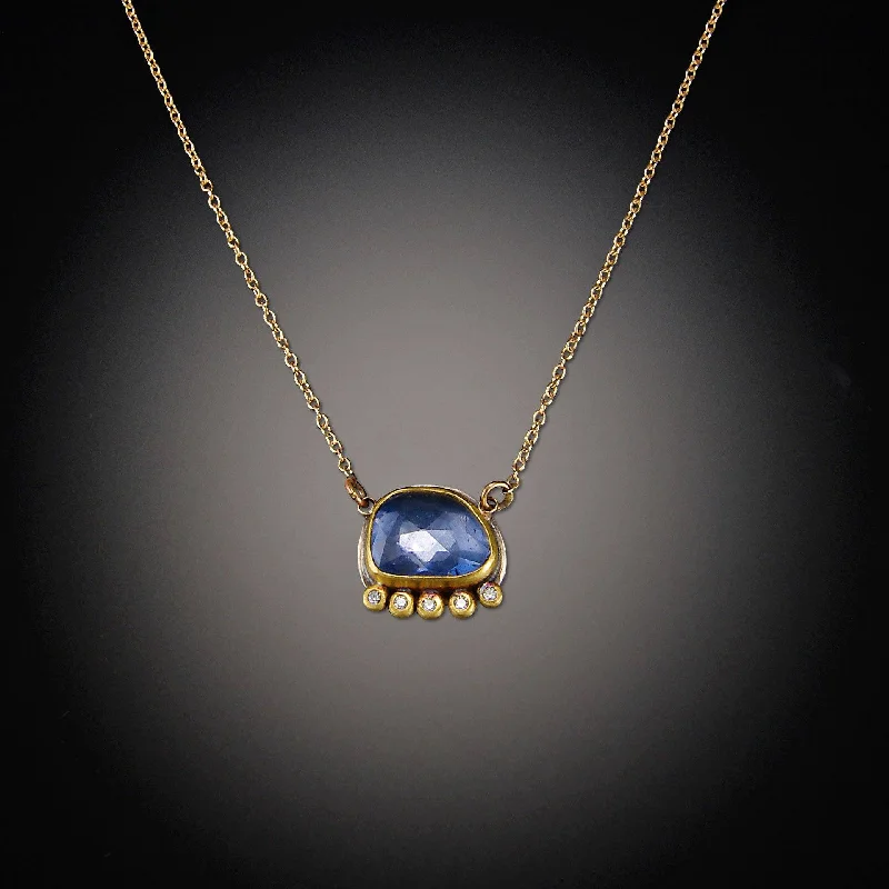 Circular gem necklaces-Rosecut Sapphire Necklace with Diamond Line