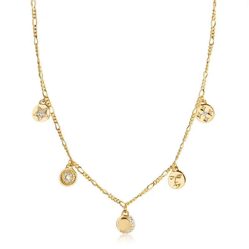 Tulip flower necklaces-Portofino Gold Plated Necklace w. White Zirconias 40cm