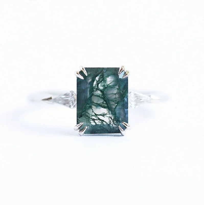 Flush clasp rings-Georgia Moss Agate Ring with Accent Diamonds