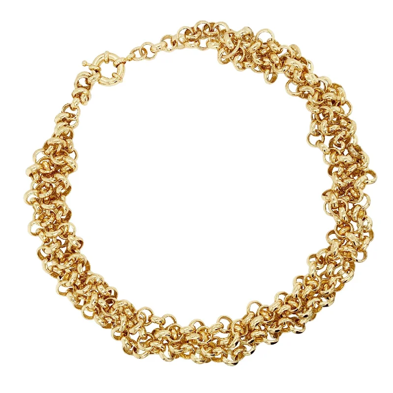 Tie-back necklaces-Braided Link Chain Gold Plated Necklace