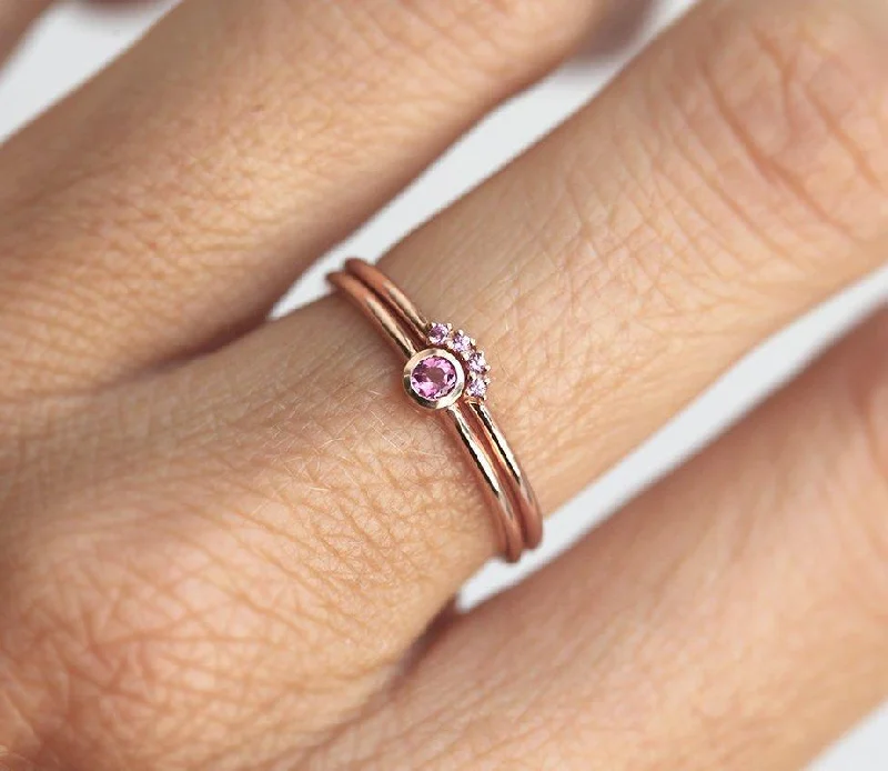 Jet black rings-Pink Tourmaline & Pink Sapphire Ring Set