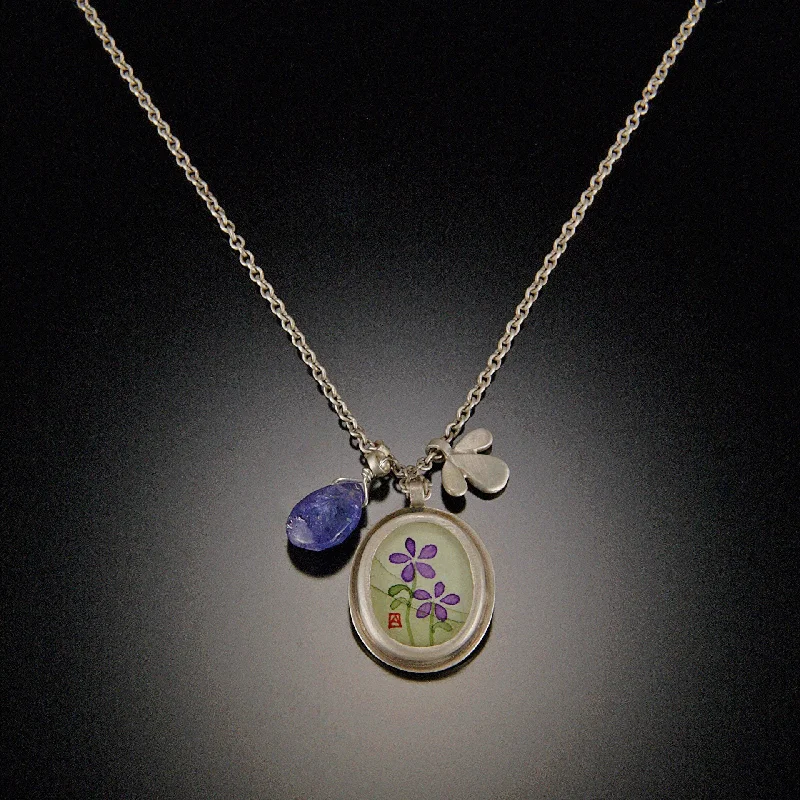 Soft cord necklaces-Violets Charm Necklace with Tanzanite