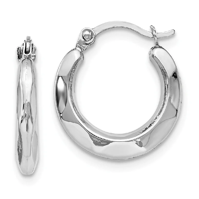 Prism crystal earrings-2.5mm Polished Tapered Round Hoop Earrings in 14k White Gold, 14mm