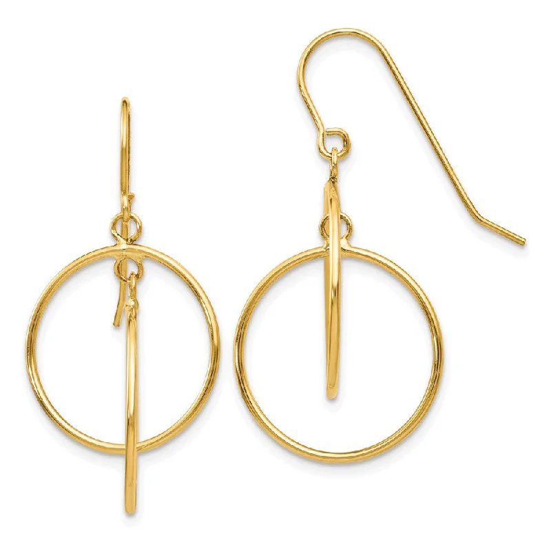 Bare dot earrings-Double Circle Dangle Earrings in 14k Yellow Gold