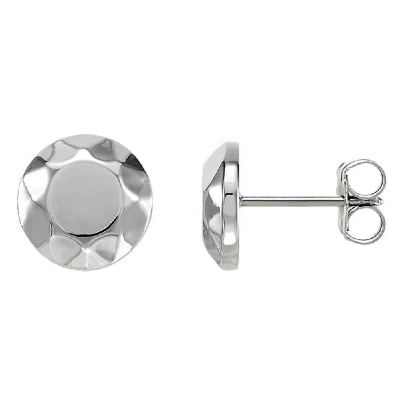 Bold cuff earrings-9mm (3/8 Inch) 14k White Gold Faceted Circle Stud Earrings