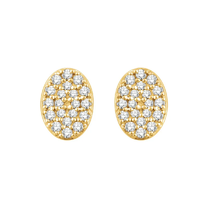 Ancient coin earrings-7mm Oval Diamond Cluster Post Earrings in 14k Yellow Gold