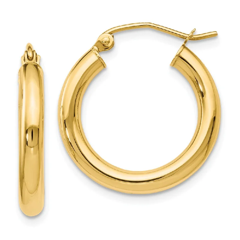 Nomad weave earrings-3mm Round Hoop Earrings in 14k Yellow Gold, 20mm (3/4 Inch)