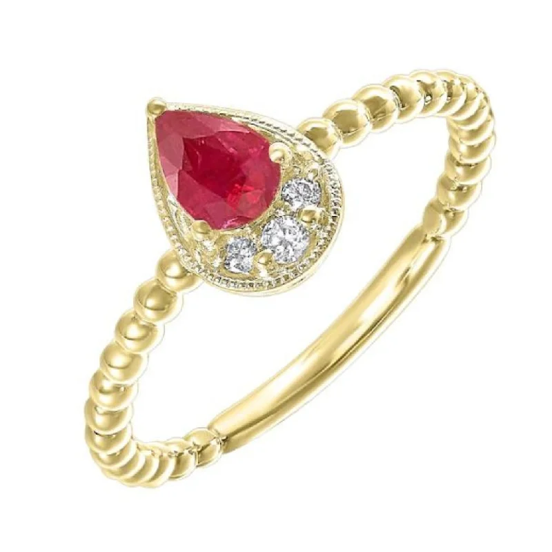 Wave shape rings-14K Yellow Gold 0.50cttw Ruby & 0.05cttw Diamond Fashion Ring