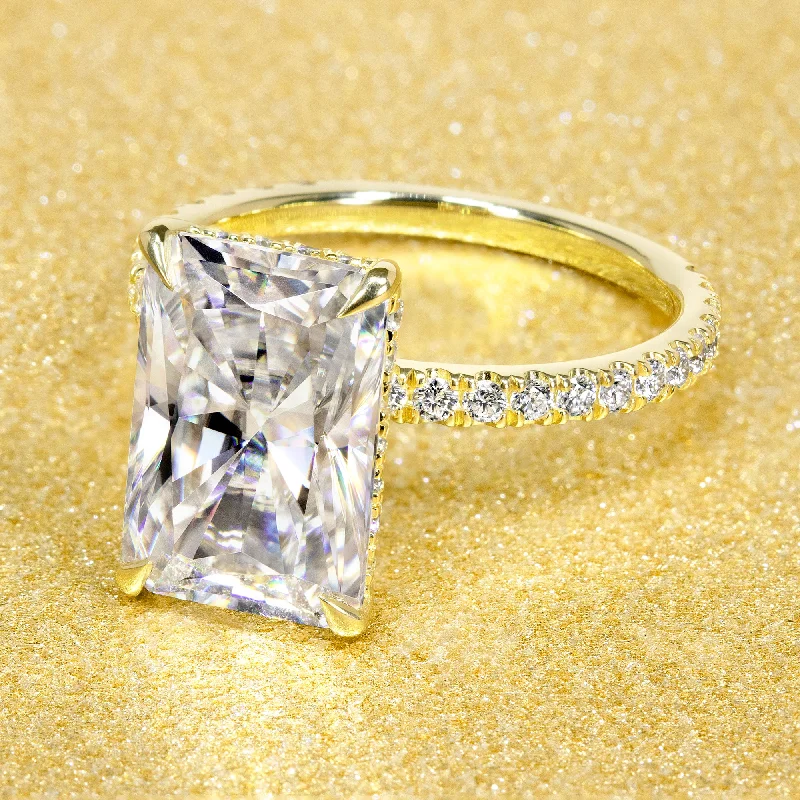 Quirky rings-The Selina, 4.5ct Elongated Radiant-cut Moissanite Hidden Halo Ring