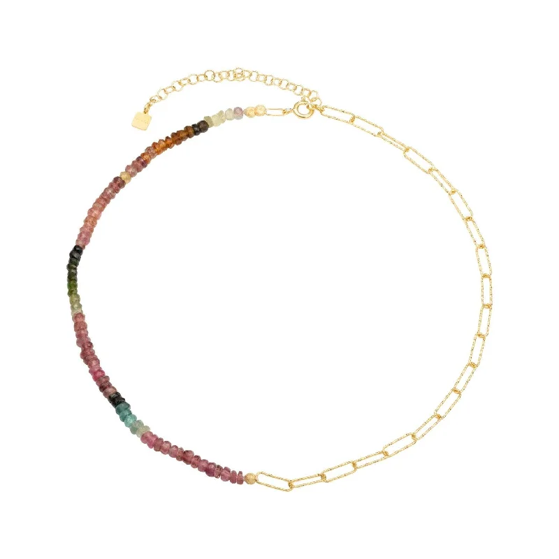 Oxidized bronze necklaces-Brianda 18K Gold Plated Necklace w. Tourmaline