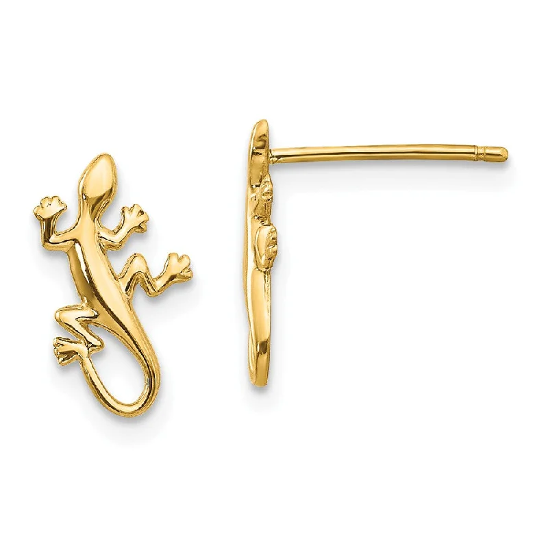 Quirky pair earrings-Mini Gecko Post Earrings in 14k Yellow Gold