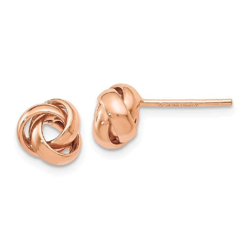 Raw wood earrings-7mm Polished Love Knot Post Earrings in 14k Rose Gold